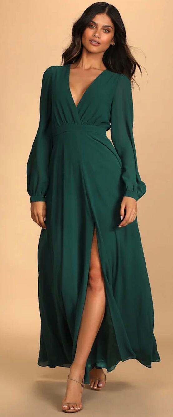 Luluโs Adoring You Hunter Green Long Sleeve Maxi Dress M NWT
